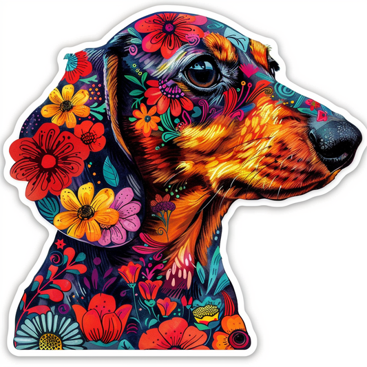 Dachshund Dog floral Vinyl Decal Sticker for Car, Laptop, Tumbler and more # F013097