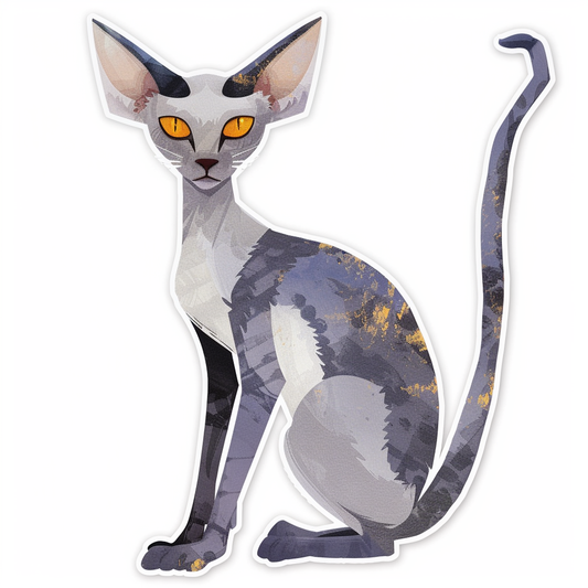 Adorable Cornish Rex Cat Expressive surreal Vinyl Decal Sticker for Car, Laptop, Tumbler and more # F021385-4" x 4"