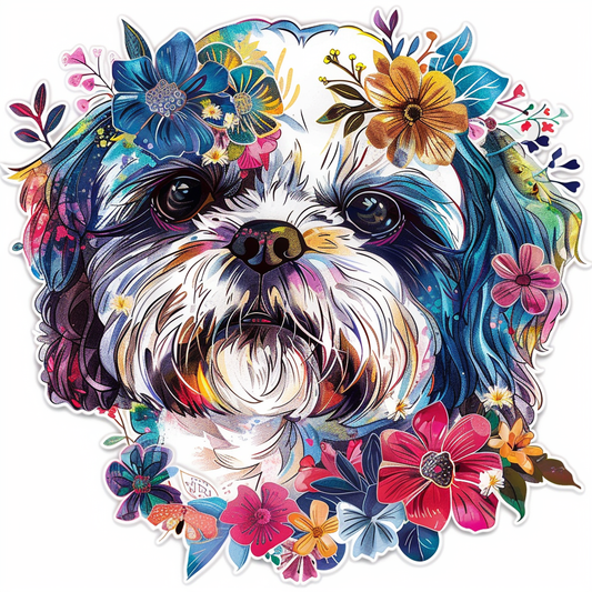 Adorable Shih Tzu Dog Expressive surreal Vinyl Decal Sticker for Car, Laptop, Tumbler and more # F018362