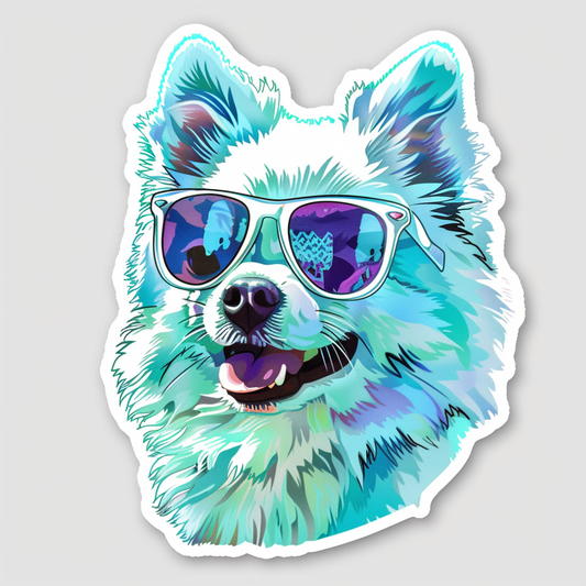 Sticker of a Pomeranian Dog wearing sunglasses majestic Expressive surreal Vinyl Decal Sticker for Car, Laptop, Tumbler and more # F013786