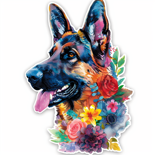 German Shepherd Dog floral Vinyl Decal Sticker for Car, Laptop, Tumbler and more # F011454