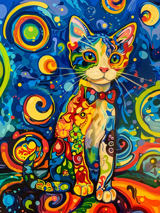 colorful space Ragdoll cat with a bow tie Expressive surreal Poster # F024706