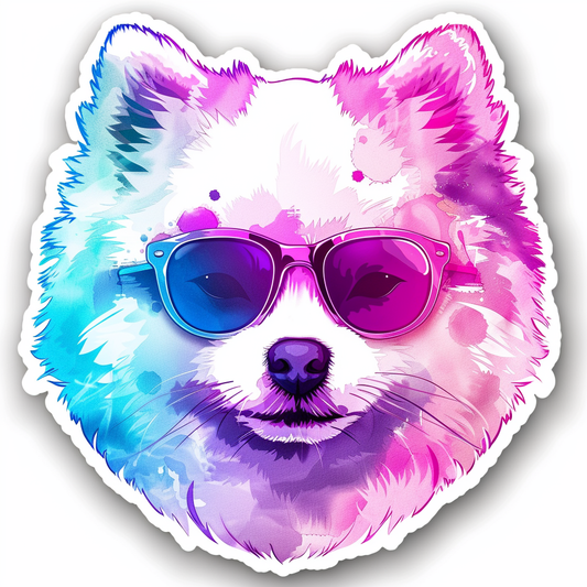 Sticker of a Pomeranian Dog wearing sunglasses majestic Expressive surreal Vinyl Decal Sticker for Car, Laptop, Tumbler and more # F013776