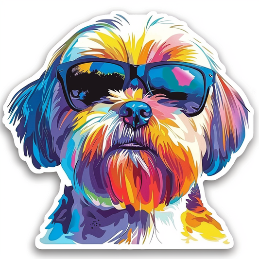 Shih Tzu Dog wearing sunglasses majestic Expressive surreal Vinyl Decal Sticker for Car, Laptop, Tumbler and more # F018753
