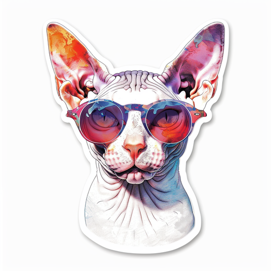 Cornish Rex Cat wearing sunglasses Expressive surreal Vinyl Decal Sticker for Car, Laptop, Tumbler and more # F020761-4" x 4"