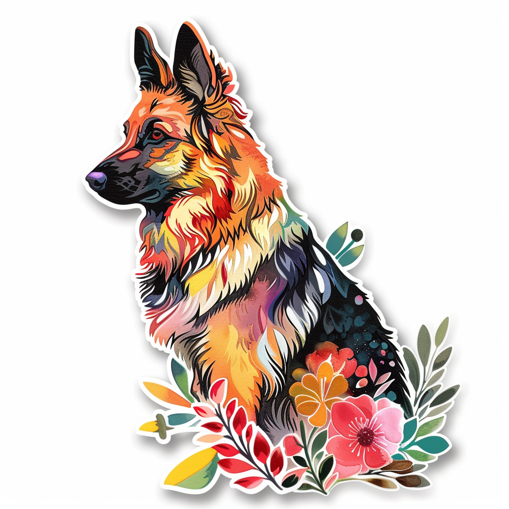 German Shepherd Dog floral Vinyl Decal Sticker for Car, Laptop, Tumbler and more # F011477