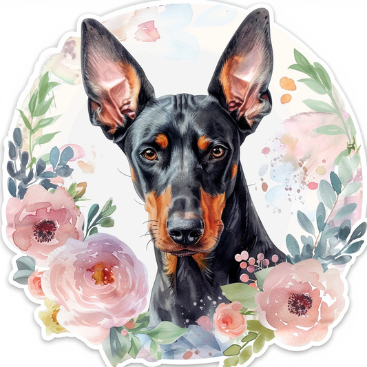 Adorable Doberman Pinscher Dog with Expressive surreal Vinyl Decal Sticker for Car, Laptop, Tumbler and more # F019669-4" x 4"