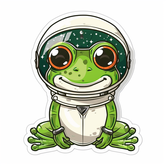 Sticker of a Cute and Adorable Frog full body wearing space suit Expressive surreal Vinyl Decal Sticker for Car, Laptop, Tumbler and more # F016660