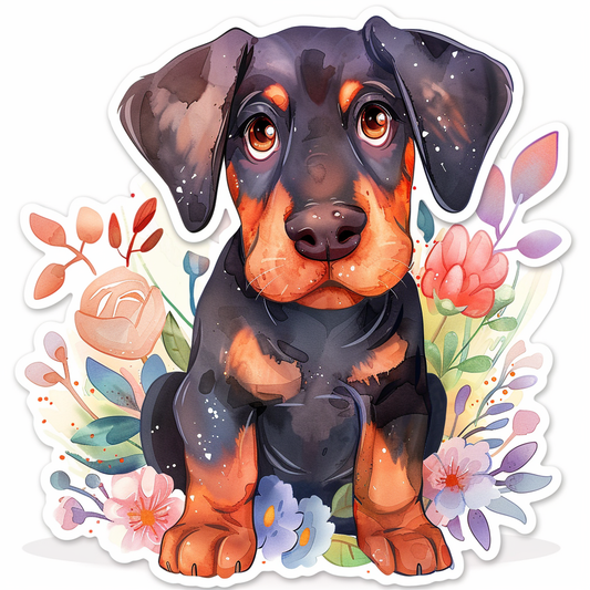 Adorable Doberman Pinscher Dog with Expressive surreal Vinyl Decal Sticker for Car, Laptop, Tumbler and more # F019666-4" x 4"