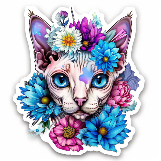 Adorable Cornish Rex Cat Expressive surreal Vinyl Decal Sticker for Car, Laptop, Tumbler and more # F021475-4" x 4"
