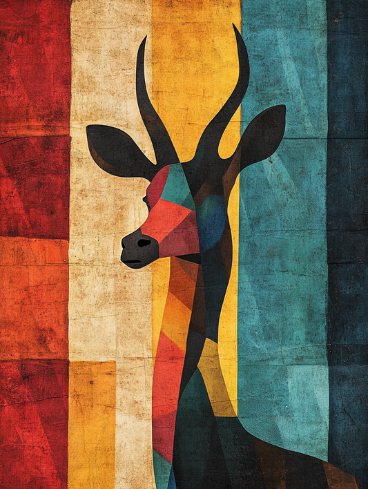 The silhouette of a antelope with an abstract colo Expressive surreal Poster # F024839