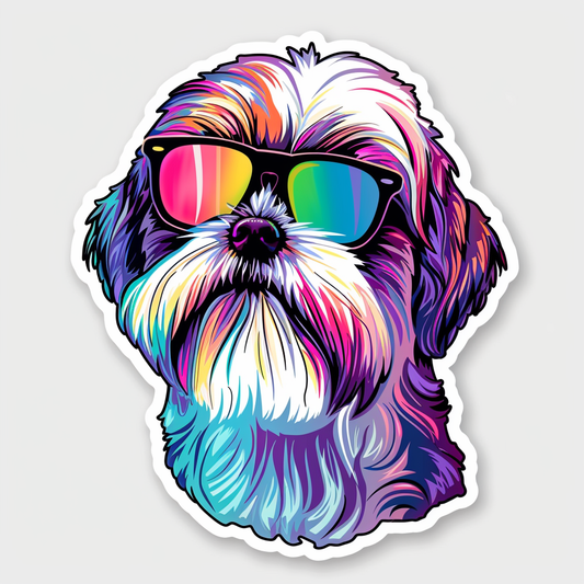 Shih Tzu Dog wearing sunglasses majestic Expressive surreal Vinyl Decal Sticker for Car, Laptop, Tumbler and more # F018736