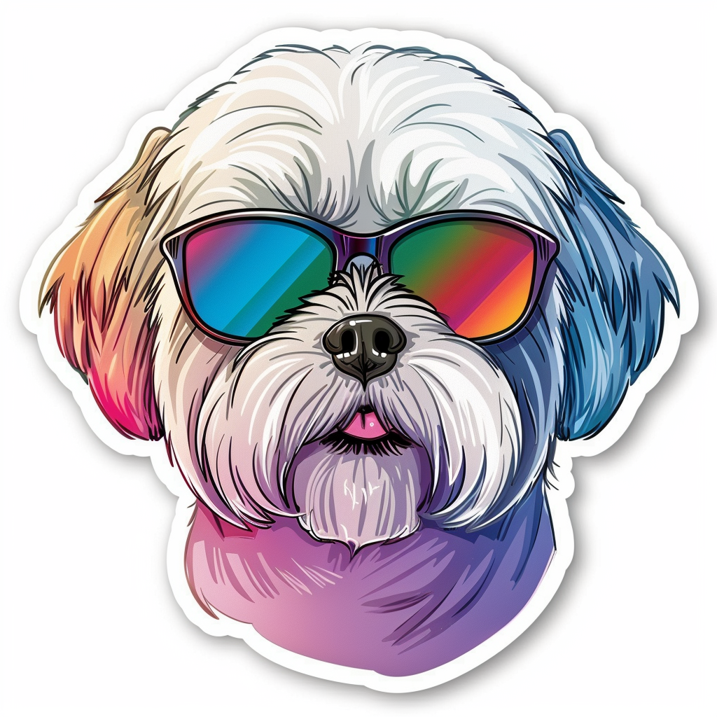 Shih Tzu Dog wearing sunglasses majestic Expressive surreal Vinyl Decal Sticker for Car, Laptop, Tumbler and more # F018731