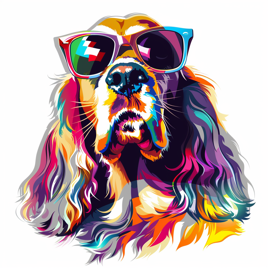 Sticker of a Cocker Spaniel Dog wearing sunglasses Expressive surreal Vinyl Decal Sticker for Car, Laptop, Tumbler and more # F020151
