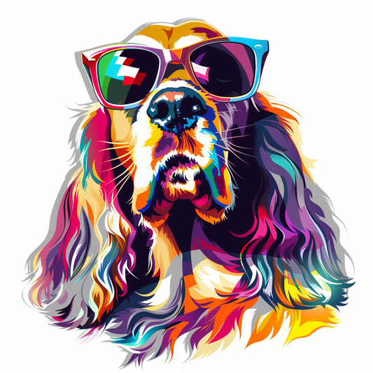 Sticker of a Cocker Spaniel Dog wearing sunglasses Expressive surreal Vinyl Decal Sticker for Car, Laptop, Tumbler and more # F020151