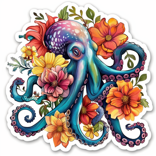 Sticker of a Octopus floral majestic Expressive surreal Vinyl Decal Sticker for Car, Laptop, Tumbler and more # F015534