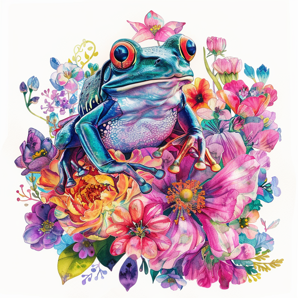 Sticker of a Frog floral majestic Expressive surreal Vinyl Decal Sticker for Car, Laptop, Tumbler and more # F016680