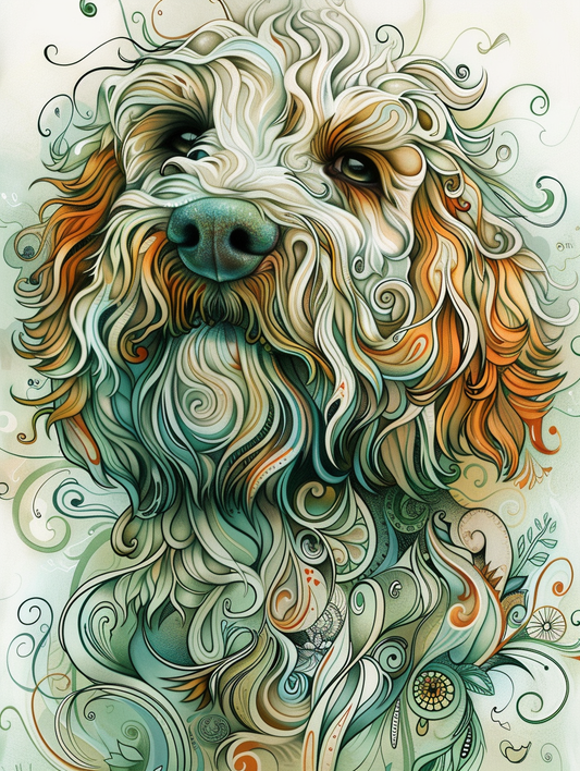 Poster of Goldendoodle dog Expressive surreal Poster # F024263