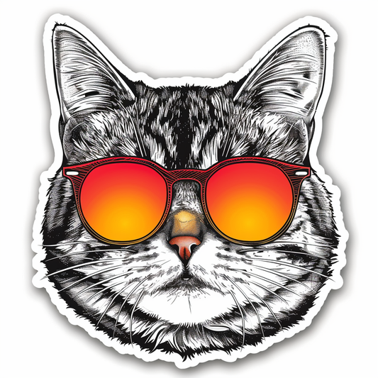 American Shorthair Cat wearing sunglasses Expressive surreal Vinyl Decal Sticker for Car, Laptop, Tumbler and more # F019889-4" x 4"