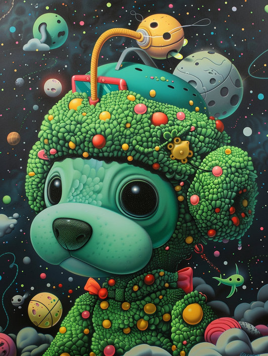 Colorful space Poodle dog with a hat Expressive surreal Poster # F024944