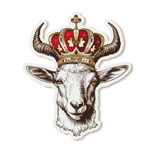 Goat Crowned majestic Expressive surreal Vinyl Decal Sticker for Car, Laptop, Tumbler and more # F020548-4" x 4"