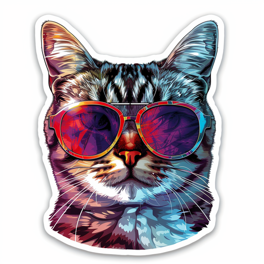 American Shorthair Cat wearing sunglasses Expressive surreal Vinyl Decal Sticker for Car, Laptop, Tumbler and more # F019896-4" x 4"
