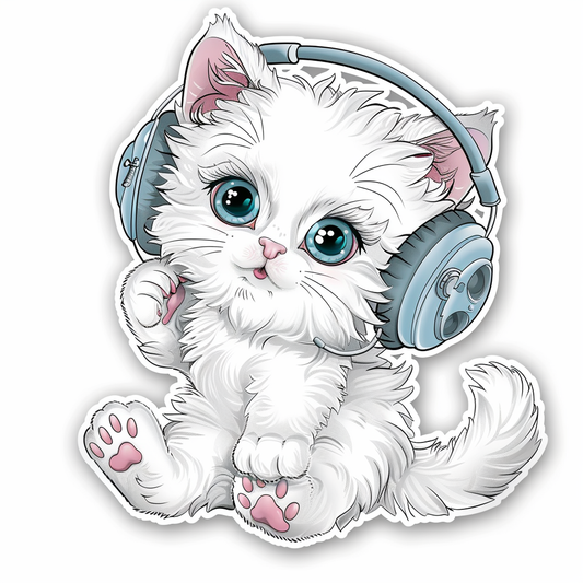 Adorable Turkish Angora Cat  Vinyl Decal Sticker for Car, Laptop, Tumbler and more # F021001-4" x 4"