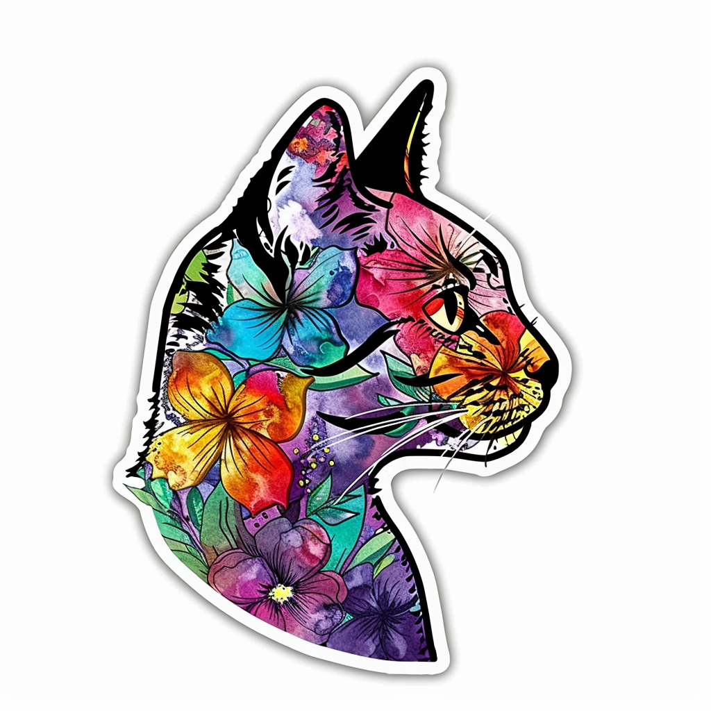 American Shorthair Cat floral majestic Expressive surreal Vinyl Decal Sticker for Car, Laptop, Tumbler and more # F018571