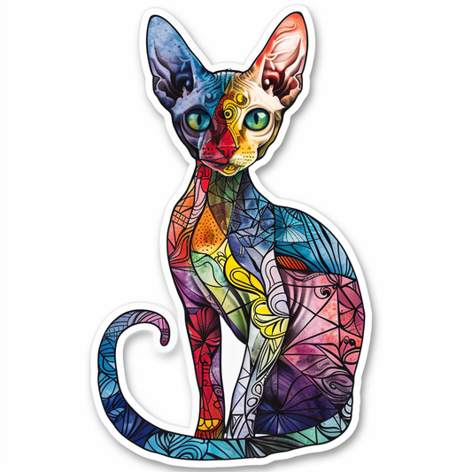 Adorable Cornish Rex Cat Expressive surreal Vinyl Decal Sticker for Car, Laptop, Tumbler and more # F021500-4" x 4"
