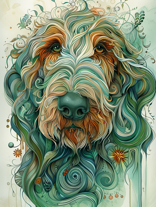Poster of Goldendoodle dog Expressive surreal Poster # F024256