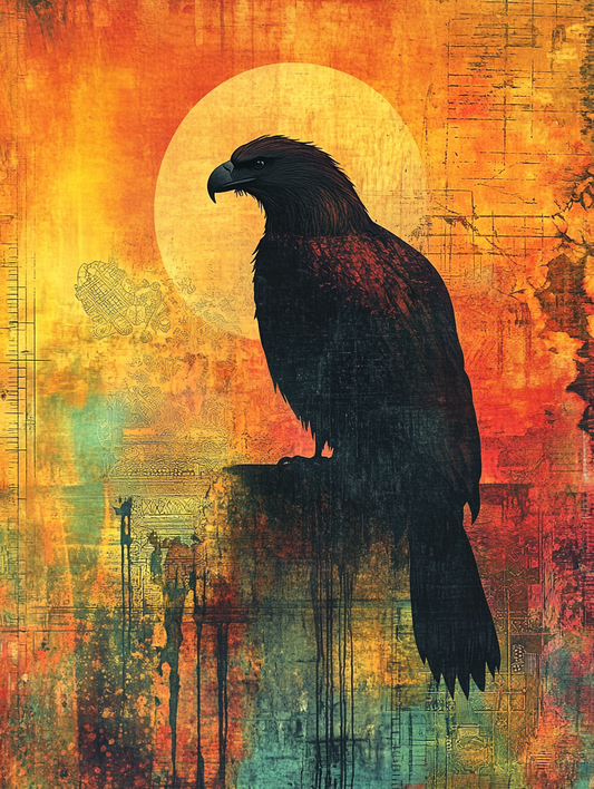 The silhouette of a eagle with an abstract colorful Expressive surreal Poster # F024851