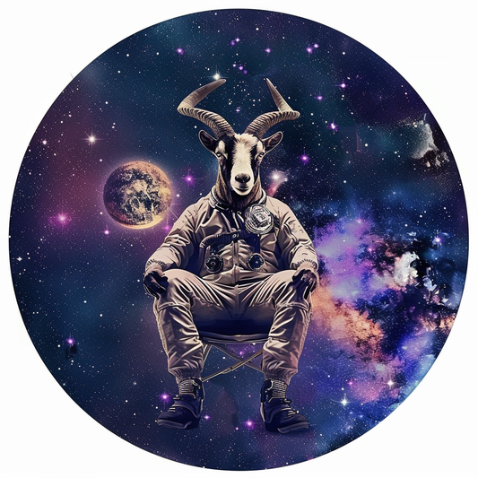 Goat majestic Astronaut Expressive surreal Vinyl Decal Sticker for Car, Laptop, Tumbler and more # F020469-4" x 4"