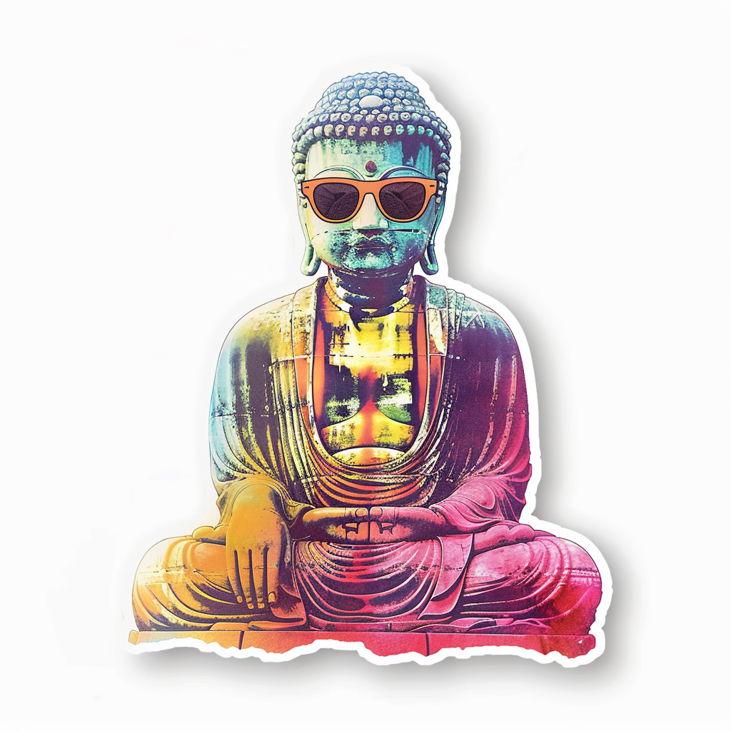 Sticker of a Buddha wearing sunglasses majestic Expressive surreal Vinyl Decal Sticker for Car, Laptop, Tumbler and more # F016839