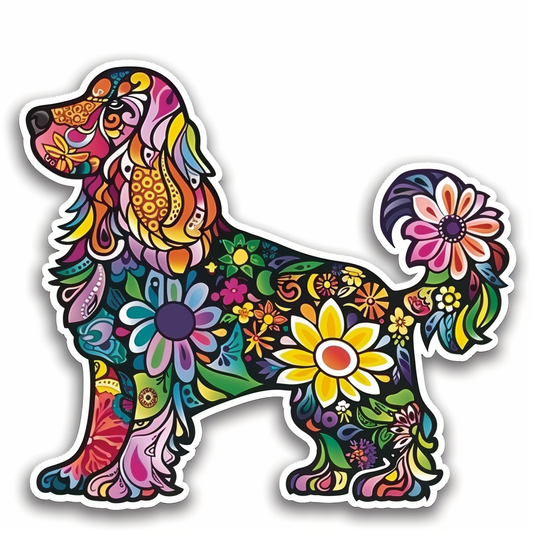 Cocker Spaniel Dog floral majestic Expressive surreal Vinyl Decal Sticker for Car, Laptop, Tumbler and more # F020077-4" x 4"