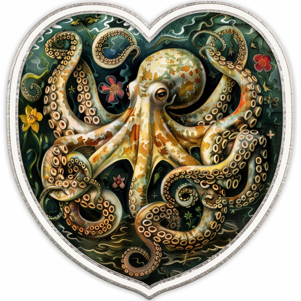 Sticker of a Octopus heartcore majestic Expressive surreal Vinyl Decal Sticker for Car, Laptop, Tumbler and more # F015735