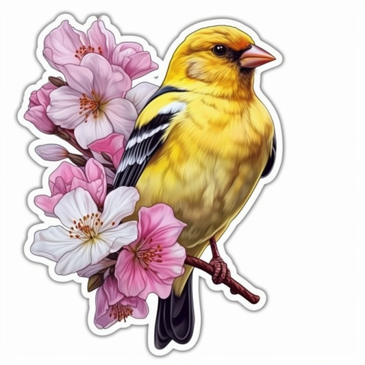 Washington American Goldfinch bird Coast Rhododendron flower  Vinyl Decal Sticker for Car, Laptop, Tumbler and more # 009861