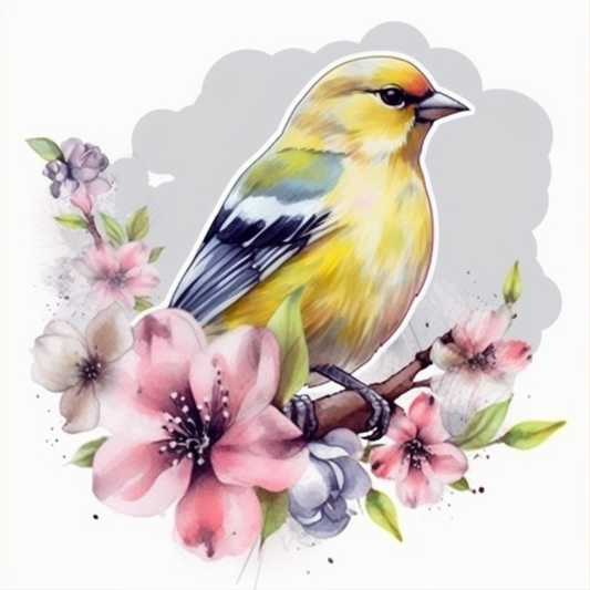 Washington American Goldfinch bird Coast Rhododendron flower  Vinyl Decal Sticker for Car, Laptop, Tumbler and more # 009845