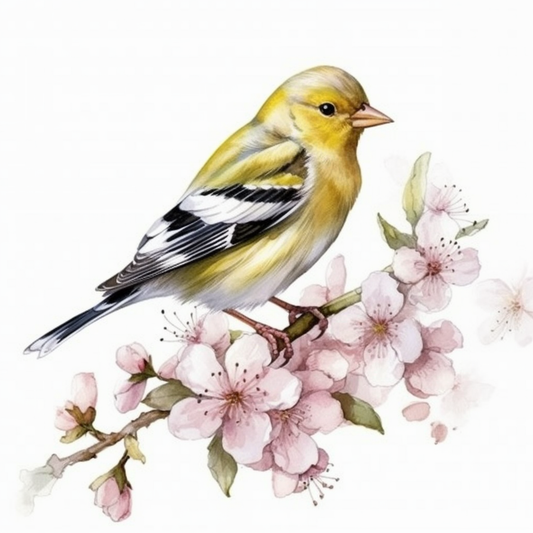 Washington American Goldfinch bird Coast Rhododendron flower  Vinyl Decal Sticker for Car, Laptop, Tumbler and more # 009831