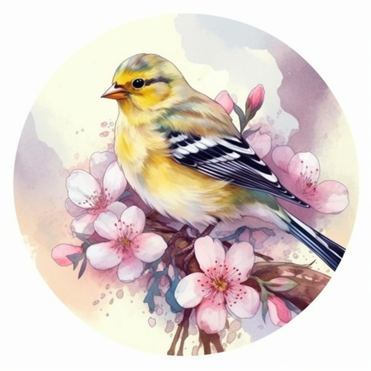 Washington American Goldfinch bird Coast Rhododendron flower  Vinyl Decal Sticker for Car, Laptop, Tumbler and more # 009859