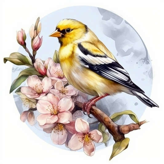 Washington American Goldfinch bird Coast Rhododendron flower  Vinyl Decal Sticker for Car, Laptop, Tumbler and more # 009874