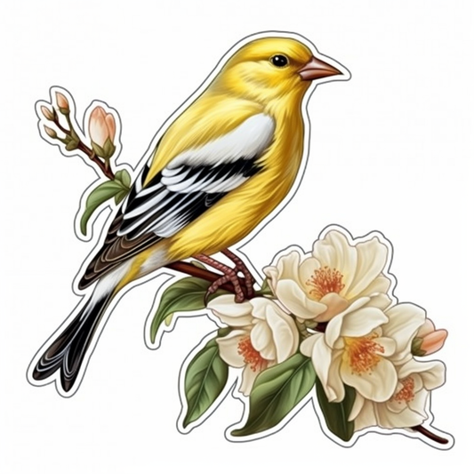 Washington American Goldfinch bird Coast Rhododendron flower  Vinyl Decal Sticker for Car, Laptop, Tumbler and more # 009892