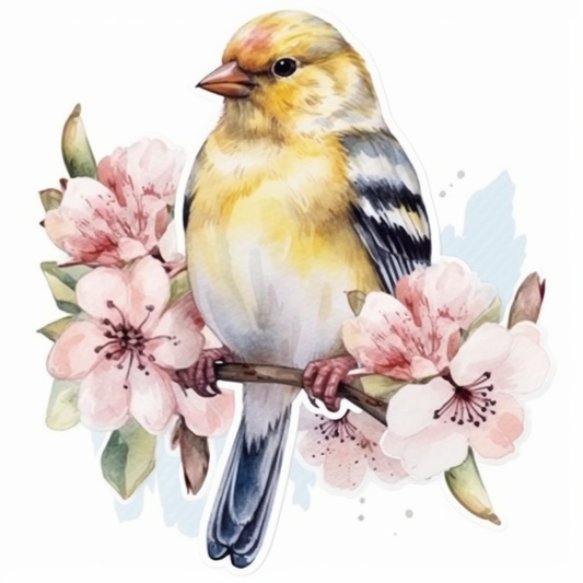 Washington American Goldfinch bird Coast Rhododendron flower  Vinyl Decal Sticker for Car, Laptop, Tumbler and more # 009913