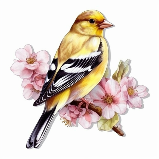 Washington American Goldfinch bird Coast Rhododendron flower  Vinyl Decal Sticker for Car, Laptop, Tumbler and more # 009824