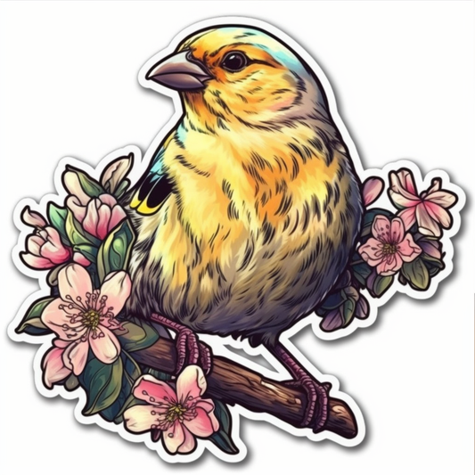 Washington American Goldfinch bird Coast Rhododendron flower  Vinyl Decal Sticker for Car, Laptop, Tumbler and more # 009857