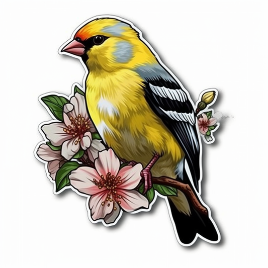 Washington American Goldfinch bird Coast Rhododendron flower  Vinyl Decal Sticker for Car, Laptop, Tumbler and more # 009856