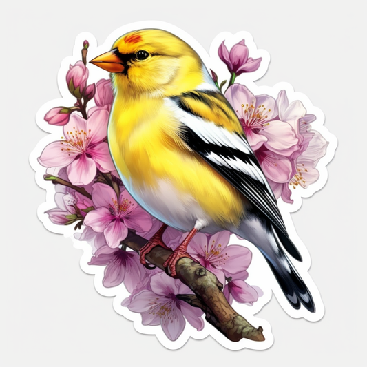 Washington American Goldfinch bird Coast Rhododendron flower  Vinyl Decal Sticker for Car, Laptop, Tumbler and more # 009935