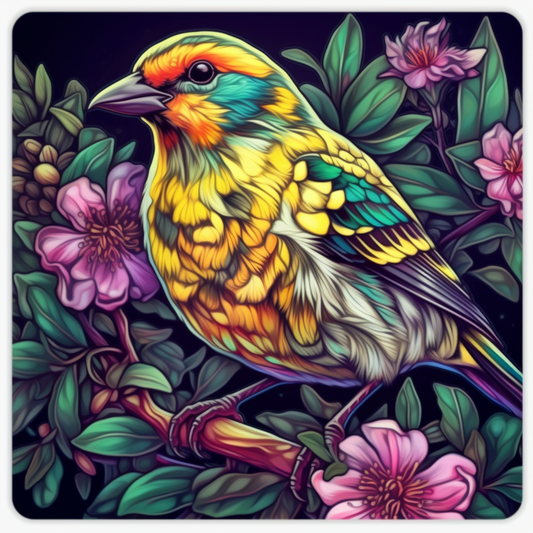 Washington American Goldfinch bird Coast Rhododendron flower  Vinyl Decal Sticker for Car, Laptop, Tumbler and more # 009929