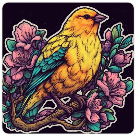 Washington American Goldfinch bird Coast Rhododendron flower  Vinyl Decal Sticker for Car, Laptop, Tumbler and more # 009870