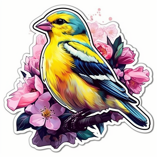 Washington American Goldfinch bird Coast Rhododendron flower  Vinyl Decal Sticker for Car, Laptop, Tumbler and more # 009852