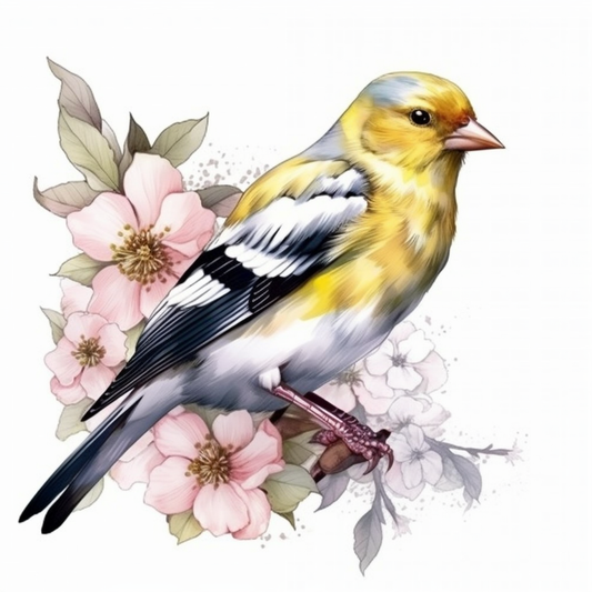 Washington American Goldfinch bird Coast Rhododendron flower  Vinyl Decal Sticker for Car, Laptop, Tumbler and more # 009829
